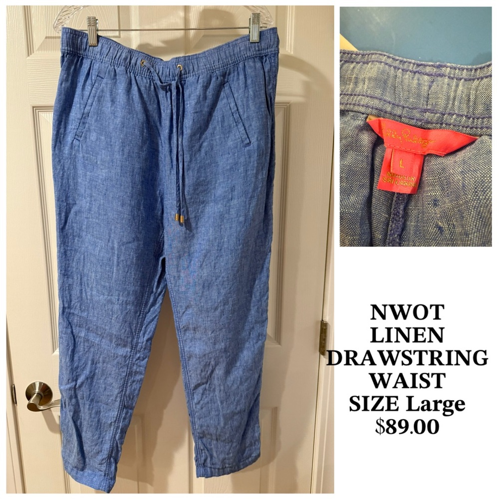 Lilly Pulitzer Blue Linen Drawstring Pants